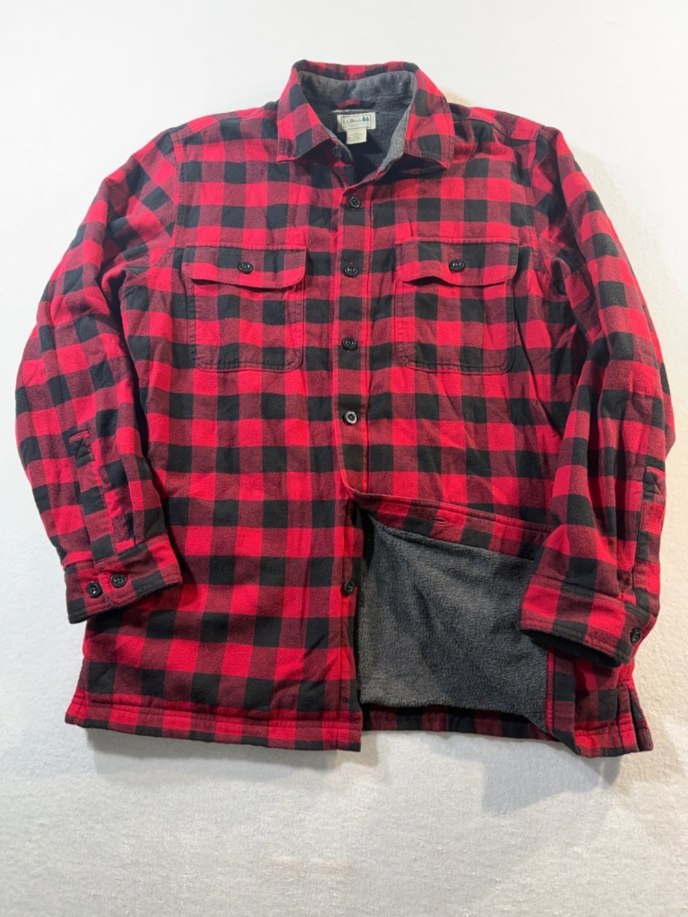 L.L. Bean Men’s Fleece-Lined Flannel, Red & Black Buffalo Plaid